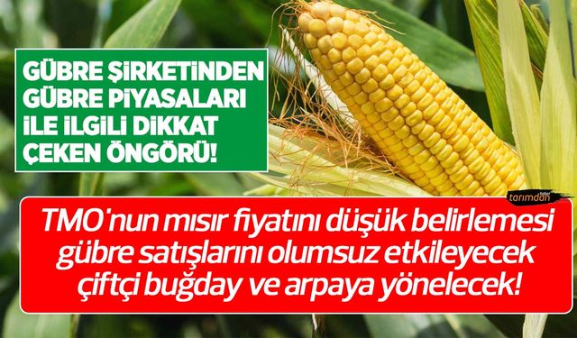 TMO'nun mısır fiyatını düşük belirlemesi gübre satışlarını olumsuz etkileyecek çiftçi buğday ve arpaya yönelecek! 