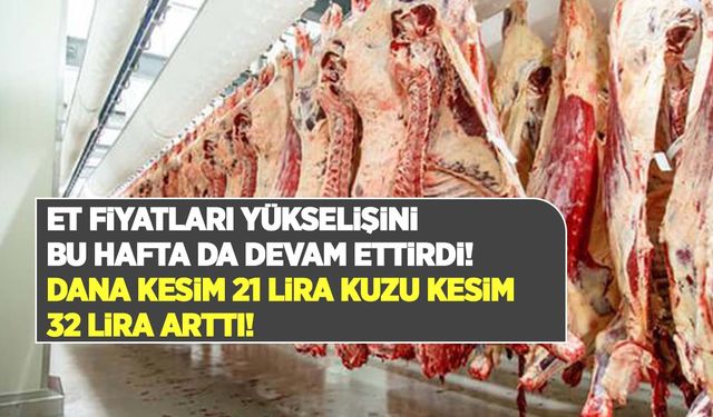 Et fiyatları sert yükselişini bu hafta da devam ettirdi! Dana kesim 21 lira, kuzu kesim 32 lira arttı!