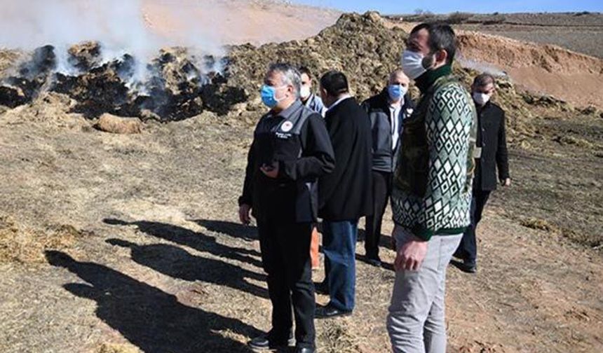 Tarım il müdüründen yem deposu yanan üreticiye ziyaret
