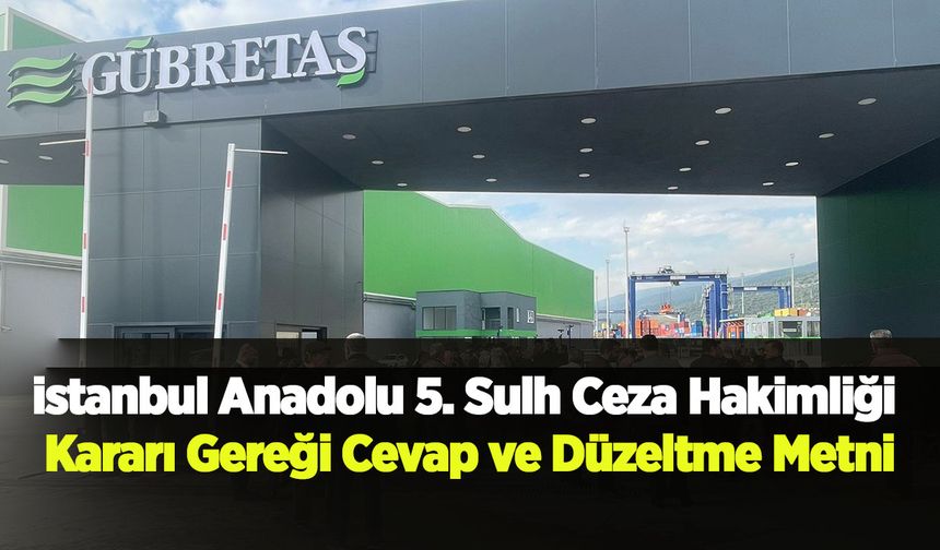 Mahkeme Kararıyla Yayınlanan Cevap ve Düzeltme Metni