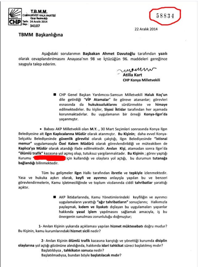 Mehmet Yerlikaya Soru Önergesi