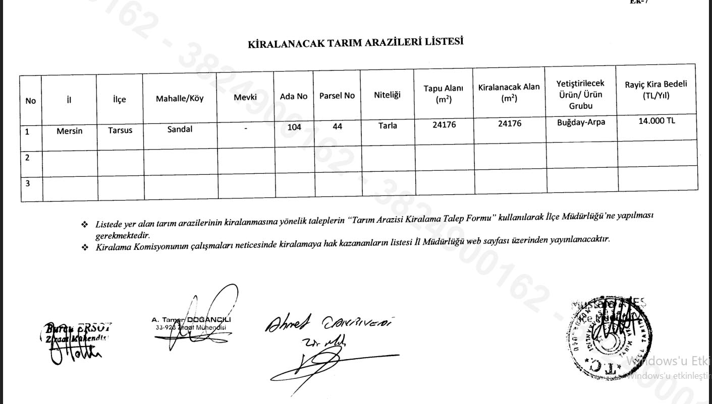 Kiralanacak Tarım Arazisi
