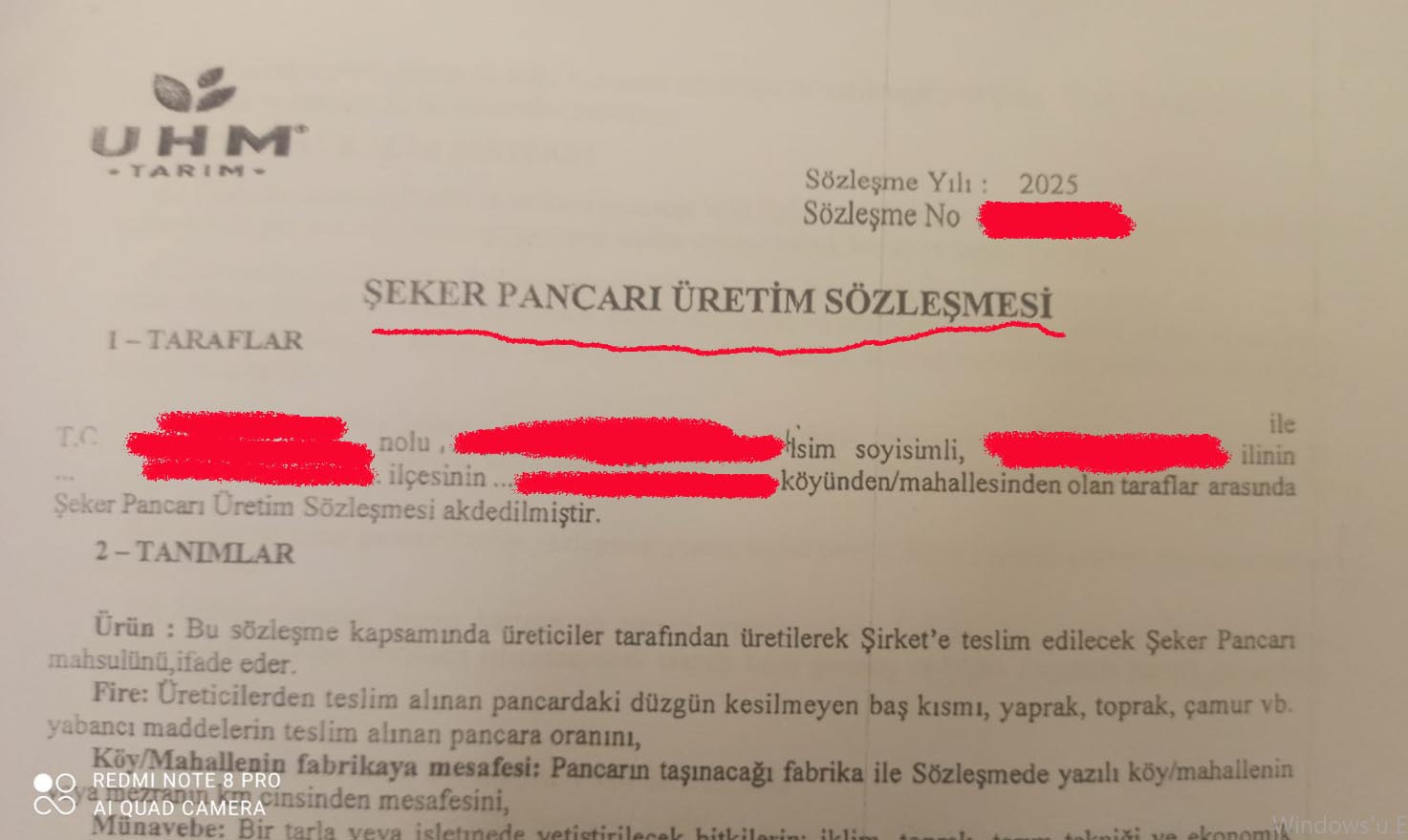 Uhm Tarım Sözleşme