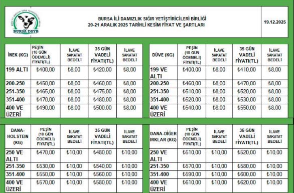 Damızlık Birliği Et Kesim Fiyatı-1
