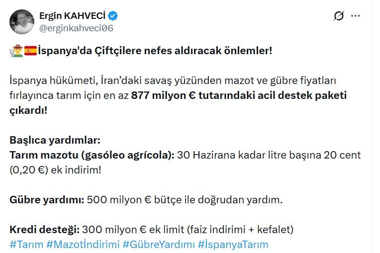 Ergin Kahveci Ispanya Tarıma Destek