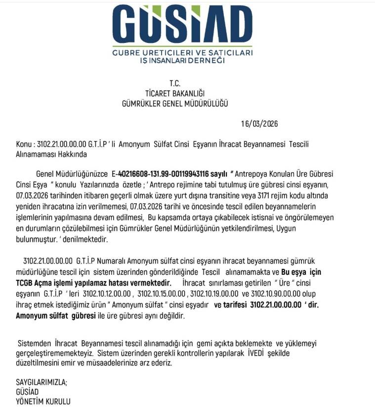 Güsi̇ad Gübre Ihracat Krizi