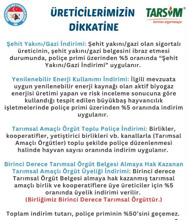 Tarsim Hayvan Sigortası Indirimi 2