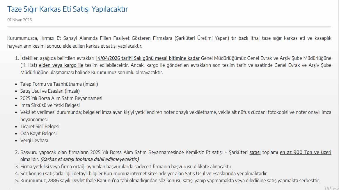 Esk Ithal Et Satış Ilanı