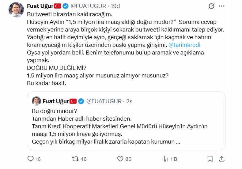 Fuat Uğur Hüseyin Aydın Maaş Paylaşımı Tepki