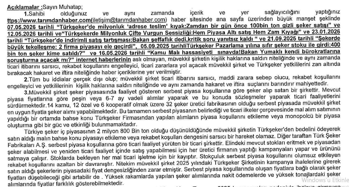 Ismen Gida Kiyak Seker Satisi Aciklama 1