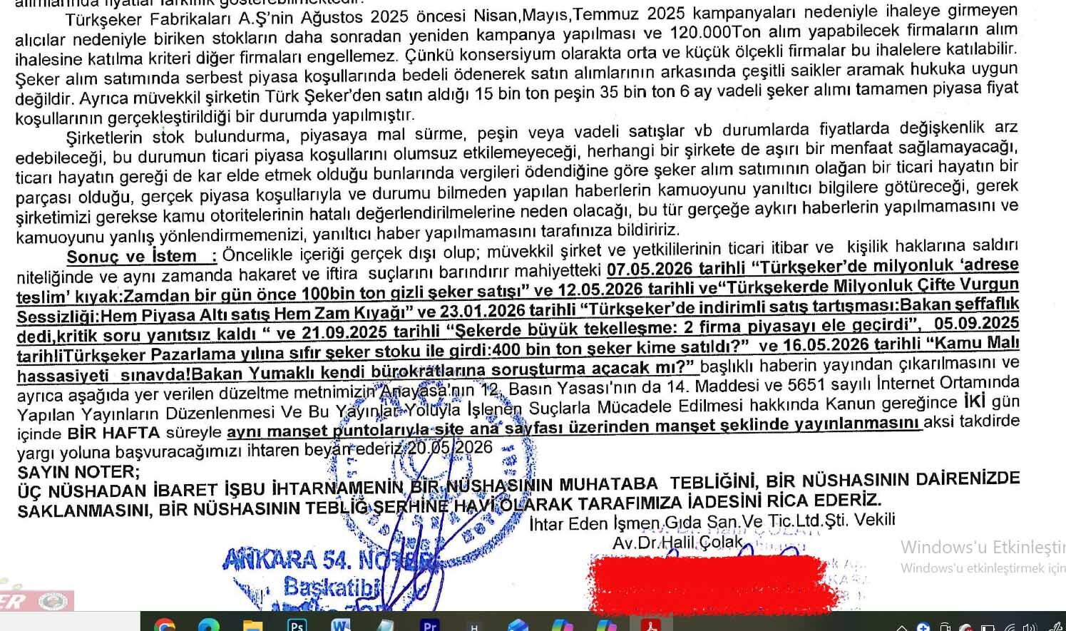 Ismen Gida Kiyak Seker Satisi Aciklama 2