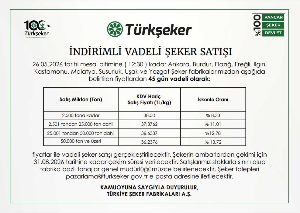 Turkseker Indirimli Seker Satisi Mayis 2026