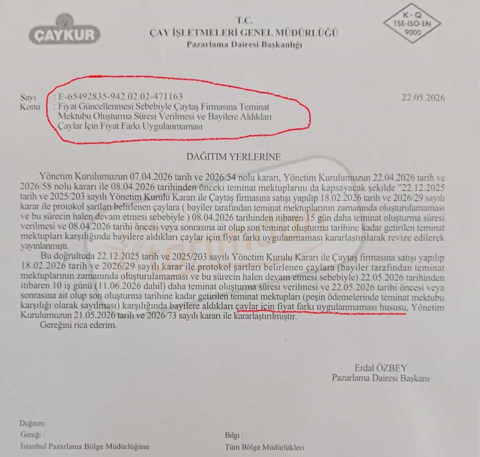 Caykur Caytas Fiyat Imtivazi Resmi Belgesi