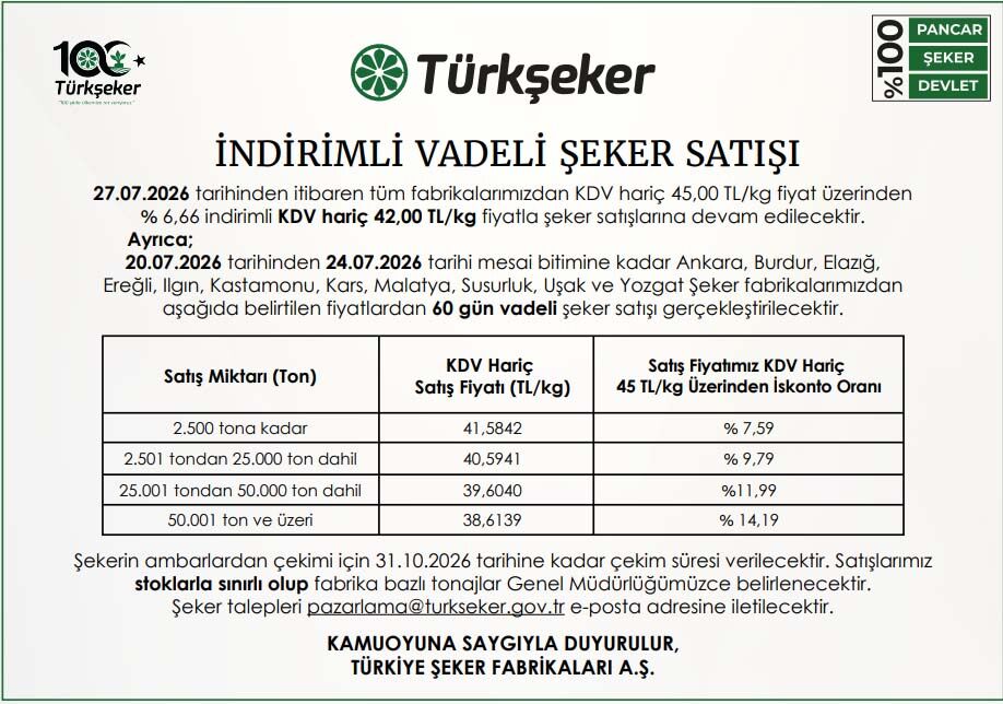 Turkseker Temmuz 2026 Indirimli Seker Satis Ilani