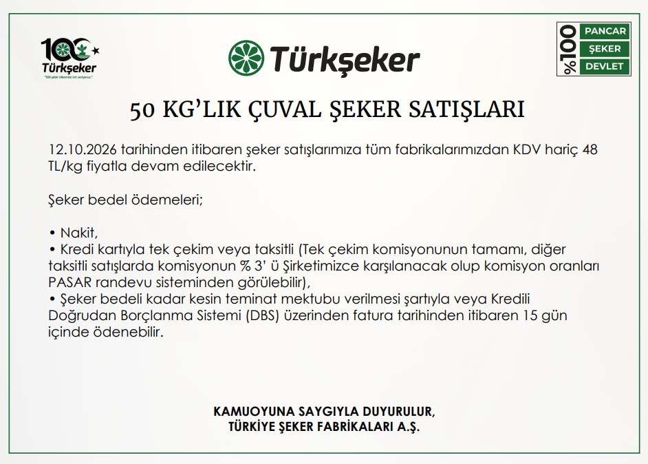 Turkseker 2027 Seker Satis Fiyati